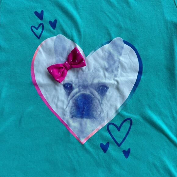 SO Girl's Green Heart & Dog Print Crew Neck Short Sleeve Pullover Tee L (12) - Picture 2 of 5